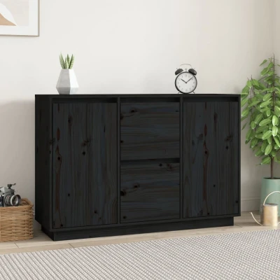 Afbeelding van Dressoir 111x34x75 cm massief grenenhout zwart