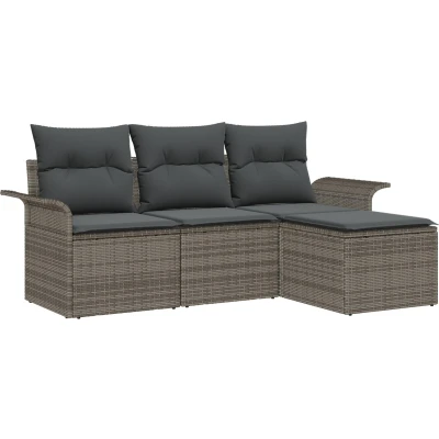 Afbeelding van vidaXL 4 delige Tuin Sofa Set met Kussens Grijs Poly Riet
