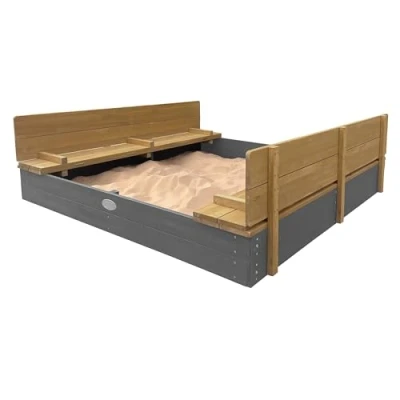 Afbeelding van AXI Ella XXL zandbak 150 x 20 cm in Grijs/bruin Met Zitbankjes en Deksel FSC hout Extra grote voor kinderen