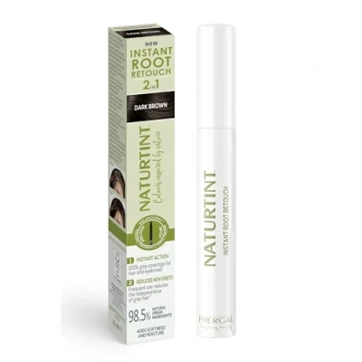 Afbeelding van Naturtint Instant Root Retouch, tijdelijke reparatie voor grijs haar, wortels en wenkbrauwen, praktisch comfortabel met kwast, 98,5% natuurlijke ingrediënten, donkerbruin, 10 ml