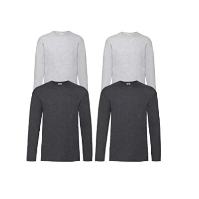 Afbeelding van Fruit of the Loom Set van 4 T shirts met lange mouwen, kleuren naar keuze, Donkergrijs
