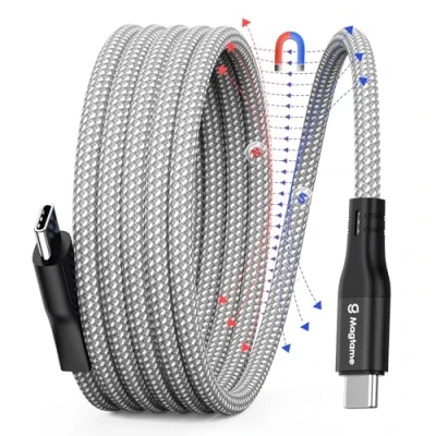 Afbeelding van Magtame Magnetische kabel USB C naar opgerold, 60W (3A) 1m flexibele type gevlochten nylon compatibel met i Phone 15 voor Samsung, Pad