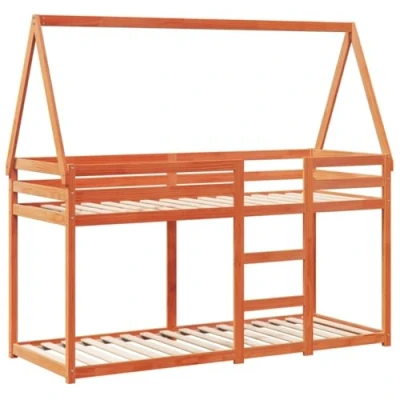 Afbeelding van vidaXL Stapelbed met dak massief grenenhout wasbruin 90x190 cm