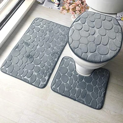 Afbeelding van ele ELEOPTION 3 delige antislip voetstuk badmat set, toiletdekselhoes, ademend, traagschuim badmatten zacht comfortabel waterabsorberend toilet badkamerkleed (grijs)
