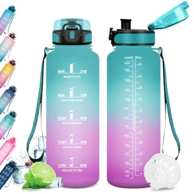 Image de KollyKolla Gourde de sport avec indicateur temps, sans BPA, bouteille d&#039;eau adulte, école, gymnastique, fitness