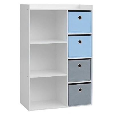 Afbeelding van ARMOIRE 3 NICHES AVEC 4 TIROIRS BLEU ET GRIS 62X29XH96CM