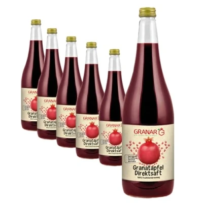Afbeelding van Granar 6 x 1 liter granaatappel direct sap uit granaatappelpitten, natuurlijke troebel, koudgeperst, ongefilterd 100% granaatappelsap