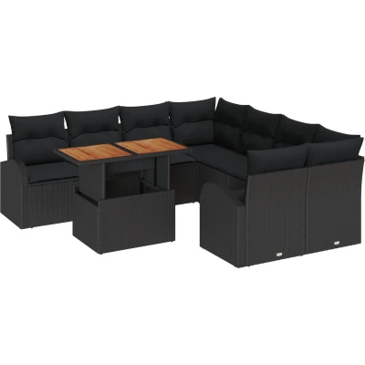 Afbeelding van vidaXL 9 delige Tuinsalonset met kussens Zwart Poly Rattan