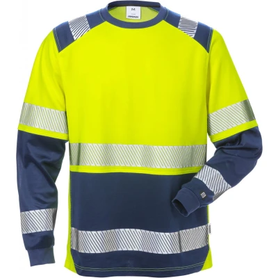 Afbeelding van Fristads Hi Vis T Shirt Lange Mouwen Klasse 2 7457 Thv geel/marineblauw XS