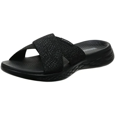 Afbeelding van Skechers On the go 600 Glinsterende damessandalen, zwart.