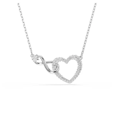 Afbeelding van Swarovski Infinity hanger, hart en oneindigheid, wit, gerhodineerd metaal, Messing, Kristal