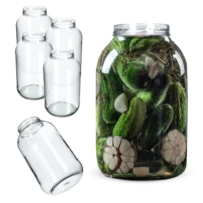 Afbeelding van KADAX 4 stuks voorraadpotten, rond, liter, diameter 100 mm, inmaakpotten, zonder deksel