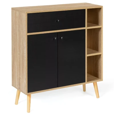 Afbeelding van Meuble de rangement EMMIE scandinave bois et noir avec placard tiroir