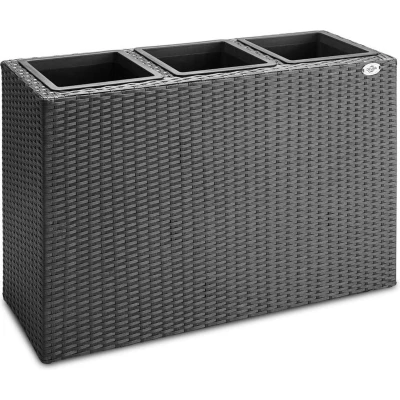 Afbeelding van Polyrattan Bloembak 3 delig Zwart 83x30,5x60cm
