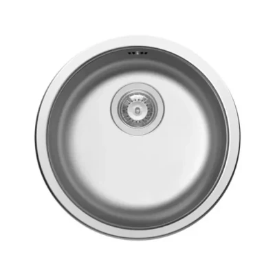 Afbeelding van Nemo Go Oberon spoeltafel 450 mm D92 rond roestvrij staal gepolijst sifon enkel plaatsbesparend plug met overloop