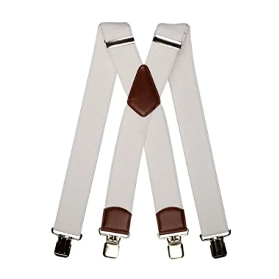 Afbeelding van Olata Extra brede X bretels voor heren met bruin leer, 5 cm, Wit.