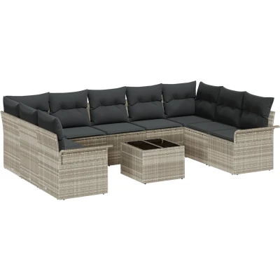 Afbeelding van vidaXL 10 Delige Tuin Sofa Set met Kussens Grijs Poly Rattan