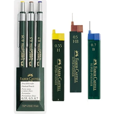 Afbeelding van Faber Castell 3 stuks TK FINE 9760 vulpotlood 0,35 mm 0,5 + 0,7 kleur behuizing: groen Eco Bundle met reservevullingen H HB B 136030