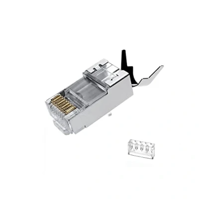 Afbeelding van 50 stuks Cat7 RJ45 connectoren, stekkers, Cat7, 2 stuks, metaal, afgeschermd, uiteinden, FTP 8P8C, modulair, netwerkplugconnector