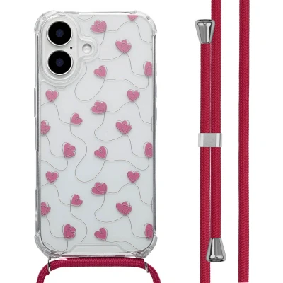 Afbeelding van imoshion Hoesje Geschikt voor iPhone 16 Design met Koord Dusty Rose Connected Hearts