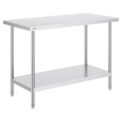 Afbeelding van VEVOR 1220 x 610 860 mm Commerciële Roestvrijstalen Tafel,150 kg + 100 Draagvermogen, in Hoogte Verstelbare Voorbereidingstafel