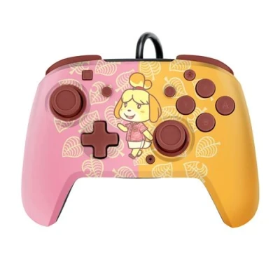 Image de Manette filaire Pdp Faceoff Deluxe+ Audio Animal Crossing Isabelle pour Nintendo Switch Rose et jaune