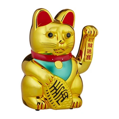 Afbeelding van Relaxdays zwaaiende kat geluksbrenger goud XL maneki neko gelukskat