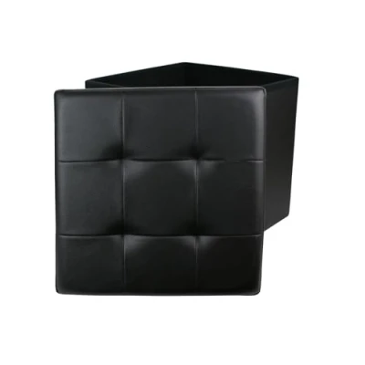 Afbeelding van Home Deco Factory HD3400 Zitzak, opbergbox, opvouwbaar, vierkant, kunstleer, gevoerd, 38 x cm, zwart
