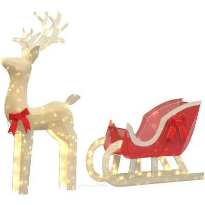 Afbeelding van Kerstdecoratie rendier en slee 100 LED&#39;s warmwit
