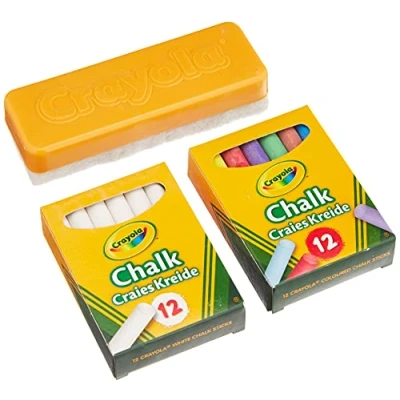 Afbeelding van Crayola Krijt Set 24 Witte En Gekleurde Krijtjes Voor Schoolbord Met Wisser