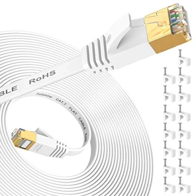 Afbeelding van Folishine Ethernetkabel 10 m, Cat7 high speed internetkabel met vergulde RJ45 stekker, afgeschermde LAN kabel voor netwerkswitch, sneller dan Cat5/Cat5e/Cat6 kabels, wit