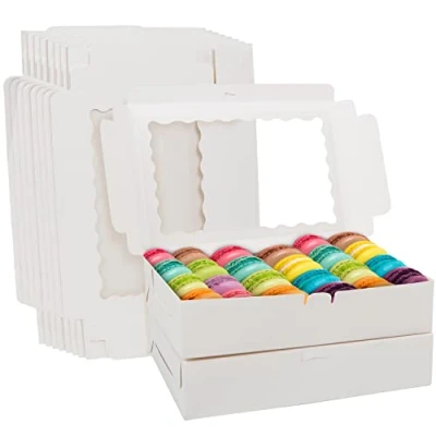 Afbeelding van Belle Vous (10 stuks) Doos van kraftpapier met venster, taartdoos, 20,2 x 30,5 7 cm, bakdoos voor koekjes, cupcakes, gebak en taart geschenken