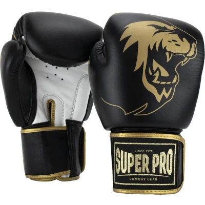 Afbeelding van Super Pro Combat Gear Warrior SE Lederen (kick)bokshandschoenen Zwart/Goud/Wit 16oz