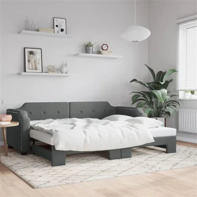 Afbeelding van vidaXL Slaapbank met onderschuifbed 100x200 cm stof donkergrijs