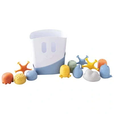 Afbeelding van Ubbi Coffret cadeau essentiel pour le bain, comprend un bac de séchage et 12 jouets d&#039;eau bain des tout petits, accessoire bébé, bleu silencieux