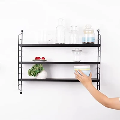 Afbeelding van Wandrek Strängnäs met 3 planken 50x60x15 cm zwart