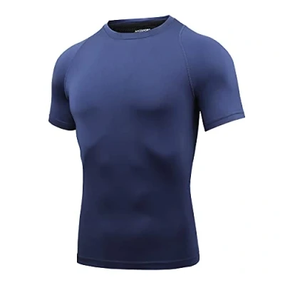 Afbeelding van AMZSPORT Compressieshirt voor heren, korte mouwen, sport, sneldrogend, basislaag, 112025 blauw