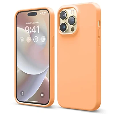 Afbeelding van elago siliconen hoesje compatibel met iPhone 14 Pro (6,7 inch), beschermhoes, volledige bescherming, schokbestendig, 4 structuren, zachte microvezel, voorkomt krassen (Oranje)