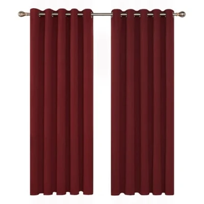 Afbeelding van Deconovo Set van 2 gordijnen, thermische rode isolerende verduisterende met ringen en zilveren motief, 117 x 183 cm, voor de moderne woonkamer