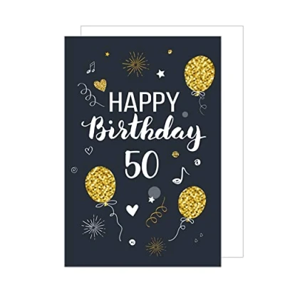 Afbeelding van Edition Seidel XXL wenskaart voor de 50e verjaardag met envelop DIN A4 Happy Birthday bankbiljetten mannen vrouwen gouden ballonnen (A4 GZ346 50)