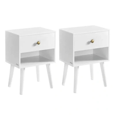 Afbeelding van VASAGLE Nachtkastje, salontafel met lade en open vak, houten poten, tafel voor woonkamer, slaapkamer, bank, sneeuwwit LET655W01