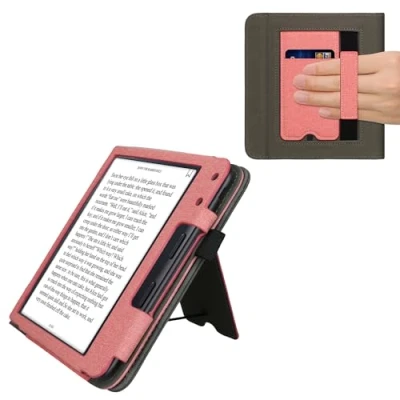 Afbeelding van kwmobile flip cover voor e reader geschikt Kobo Libra Colour Van imitatieleer en suède In poederroze / donkergrijs