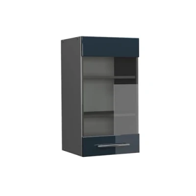 Afbeelding van Vicco Glazen keukenkast Fame Line, Donkerblauw hoogglans/Antraciet, 40 cm