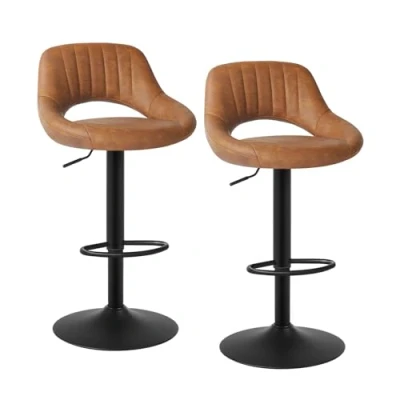 Afbeelding van EUGAD Barkruk, 2 stuks, 360 graden draaibaar, in hoogte verstelbaar, keukenkruk, bistrokruk van kunstleer, bruin 0667BY
