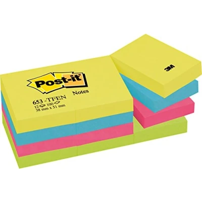 Afbeelding van Post it® Zelfklevend Notitieblok, 38 x 51 mm, Energetic Kleuren (pak 12 blokken)