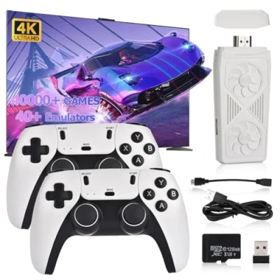 Afbeelding van LAISHUNN verbeterde retro gameconsole 2025 Nostalgic Gaming Stick met meer dan 40.000 games en 30+ emulatoren, 2,4G draadloze controller, plug &amp; play via HDMI 128 GB geheugen
