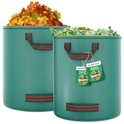 Afbeelding van Diealles Shine Tuinafvalzakken, 2 stuks, 500 liter, met 4 handgrepen, vrijstaand, waterdicht, duurzaam, corrosiebestendig, voor tuinafval en groen snijden
