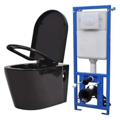 Image de vidaXL Toilette suspendue au mur avec réservoir caché Céramique Noir