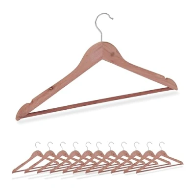 Afbeelding van Relaxdays cederhouten kledinghangers houten kleerhangers broekhangers set van 12