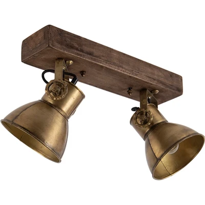 Afbeelding van QAZQA Plafondlamp brons 2 lichts met hout Mangoes